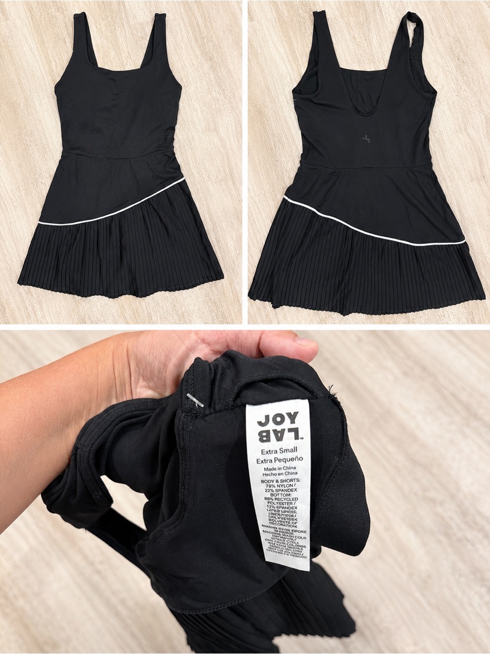 JoyLab Black Athletic Tennis Dress Pleated-Hem with White Trim NWT